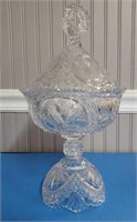 Large Etched Glass Candy Dish w/Lid