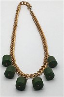 Gold Tone Costume Necklace W Green Stones