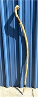 65" Wood Walking Stick Cane Carved w Leather Stap
