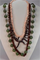 5 Necklaces: Jade, Coral, Shell & Wood