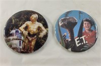 Vintage movie buttons including Star Wars