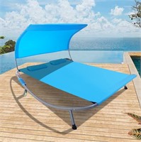 Outdoor Double Chaise Lounge Bed w/ Canopy, Blue