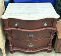 26" Vintage Solid Wood Marble Top Side Table