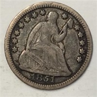 1851 1/2 DIME VF