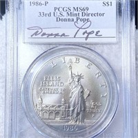 1986--P Ellis Island Silver Dollar PCGS - MS69