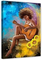 Sunflower Guitar Woman Wall Art