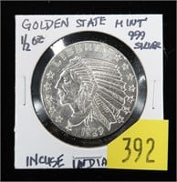 Indian Head 1/2 Troy oz. .999 silver Golden State