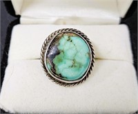 Custom Made Ring Sz 3 Turquoise Signed Navajo