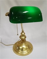 15" Tall Brass with Green Glass Desk Lamp Bankers