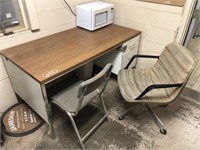 Metal Office Desk, 2-Office Chairs,