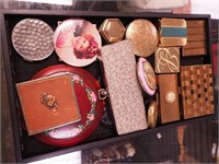 Container of vintage compacts, pillboxes,