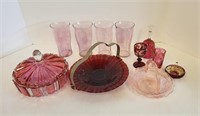 Vintage Red Glass Candy Dishes Bell Baskets
