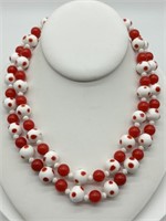 Antique UV Red & White Glass Fine Necklace
