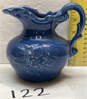 Vtg blue ceramic pitcher - damaged handle