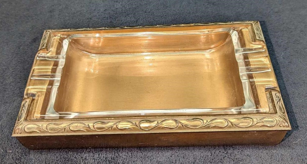 Vintage Hyde Park Brass & Glass Ashtray