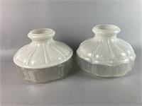 Set of 2 Antique Glass Oil Lamp Shades w Satin