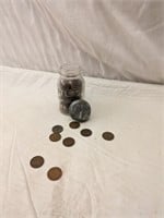2 Rolls Wheat Pennies in Atlas Mason Coin Bank