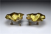PAIR OF SHEFFIELD PLATE SHELL FORM BUTTER DISHES
