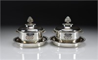 PAIR OF SHEFFIELD PLATE SMALL COVERED TUREENS