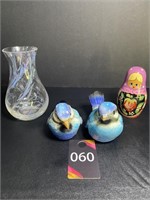Russian Nesting Dolls, Bird Salt & Pepper & 4"Vase