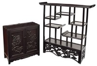 (2) CHINESE BLACK LACQUER STAND & WOOD CABINET