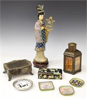 (8) CHINESE CABINET ITEMS INCLUD. CLOISONNE FIGURE
