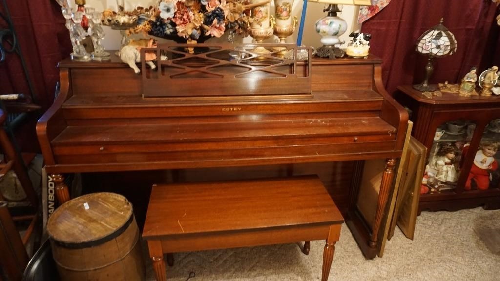 UTS Estey Piano with Bench and Sheet Music