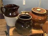 Choice - early pottery, pitcher, 2 bean pots