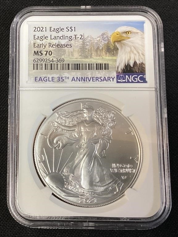 2021 SILVER AMERICAN EAGLE, EAGLE LANDING T-2,