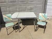 MCM Chrome Dinnette Table & 2 Chairs one drop leaf