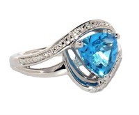 Trillion Cut Blue Topaz & Diamond Ring