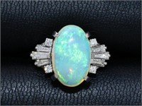 Platinum 4.93 ct Natural Opal & Diamond Ring