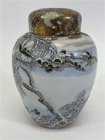 Satsuma Japan Hand Painted Winter Scene Powder Jar