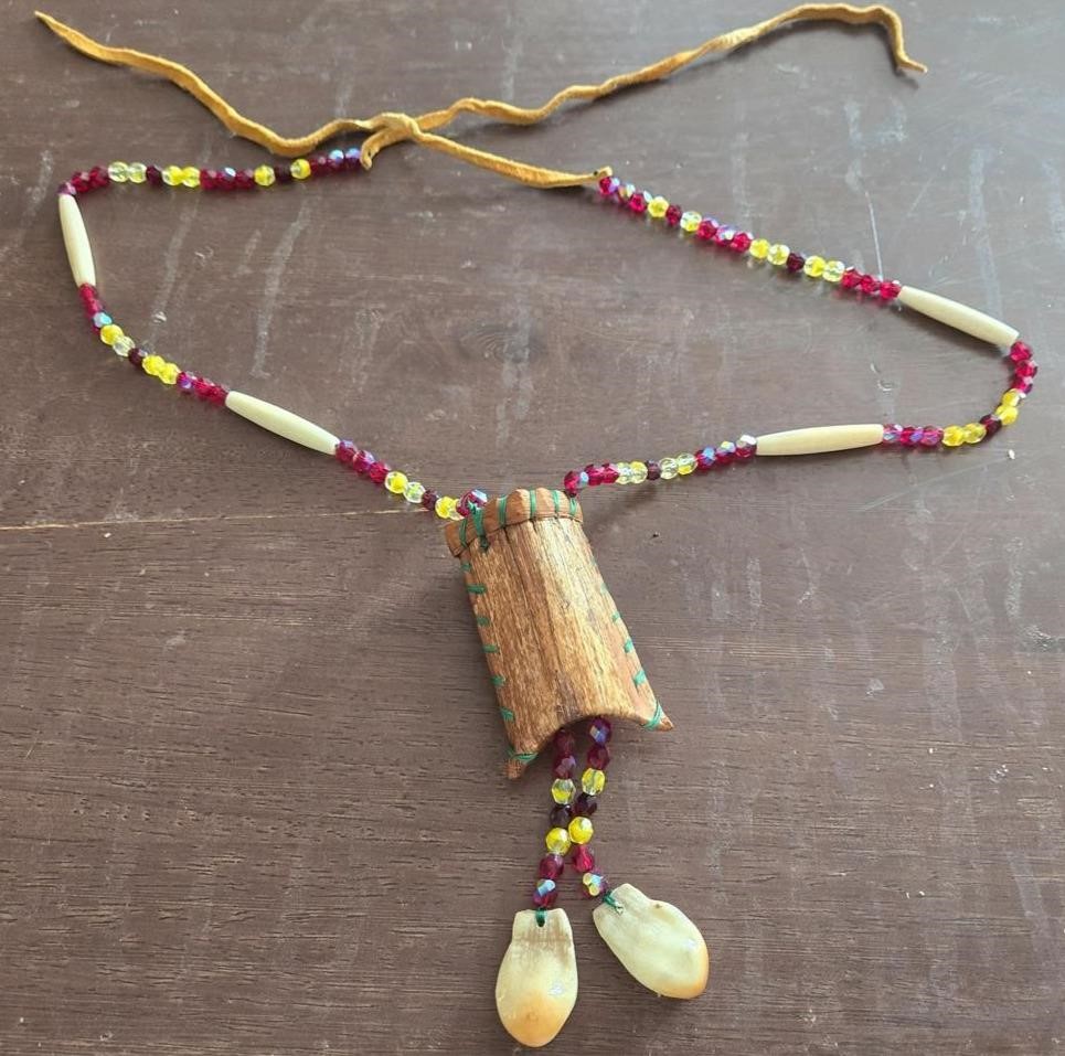 Native style leather beaded necklace
