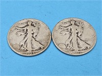 1933S Silver Walking Liberty Half Dollars 2 Coins