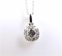 NEW 14K White Gold Diamond Pendant, Chain