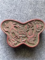 Chinese Red Cinnerbar Butterfly Cover Box