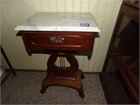 Victorian style marble top single drawer table