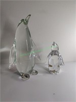 Two Clear Glass Penguin Figurines
