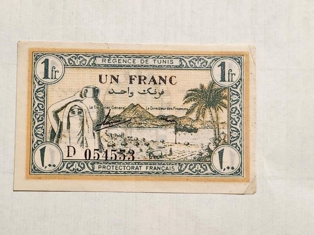 1943 TUNISIA 1 FRANC NOTE VF.TN1 ~