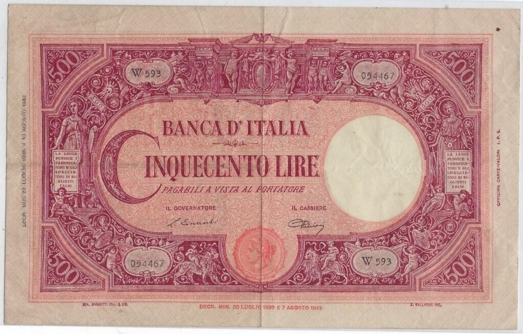 1946 Italy 500 Lire VF FSN Broken Ladder IT500