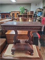 Antique Carved Ball & Claw Hall Table-33t x 36w x