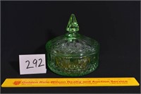 Green Depression Glass Candy Dish w/Lid