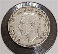 1948 Canadian Silver 25-Cent Quarter Coin
