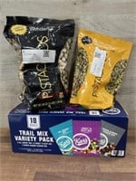 18 pack trail mix & 2 bags pistachios