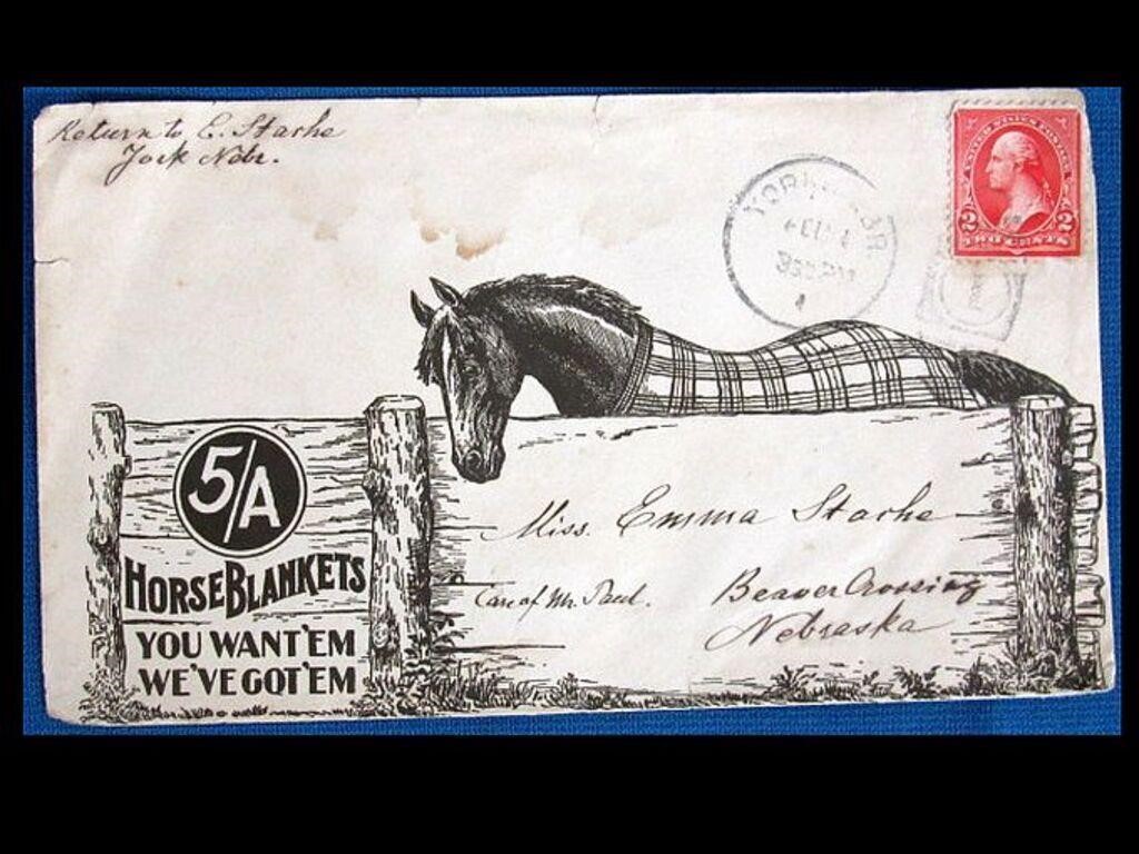 1901 HORSE BLANKETS ENVELOPE TO BEAVER CROSSING,