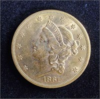 1861 $20 DOUBLE EAGLE CORONET GOLD COIN