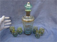 old silver overlay decanter & shot glass set