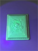 Vintage covered dish lid glows