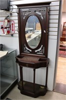 ANTIQUE HALL TREE WITH MIRROR AND DRAWER